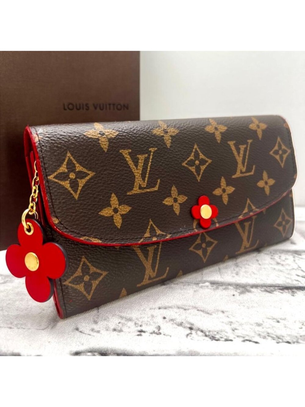 Louis Vuitton Monogram Portefeuille Emily Flower Charm Cerise Wallet